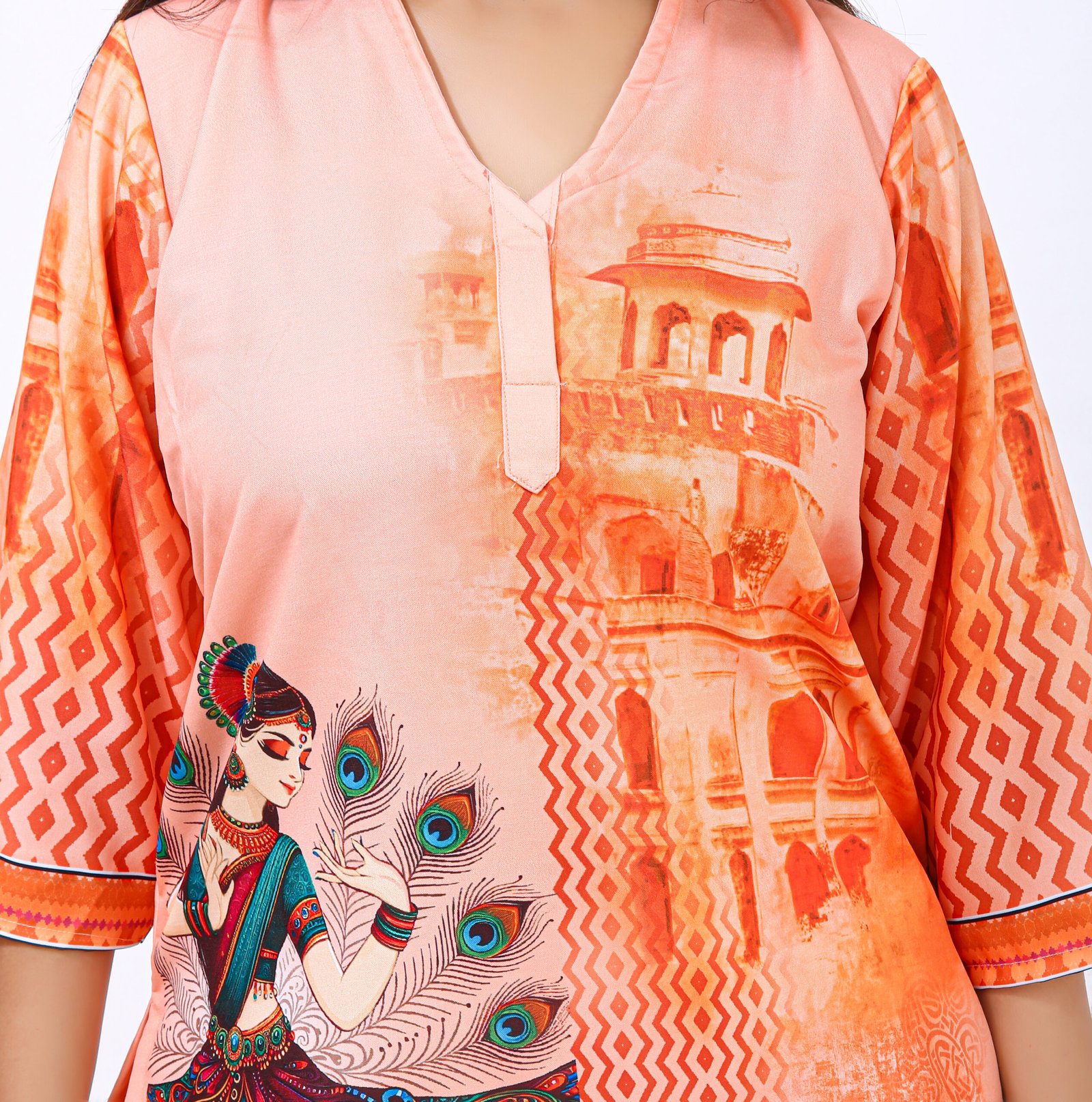 Peach Royal Co-ord Set – Regal Prints in Soft Rayon