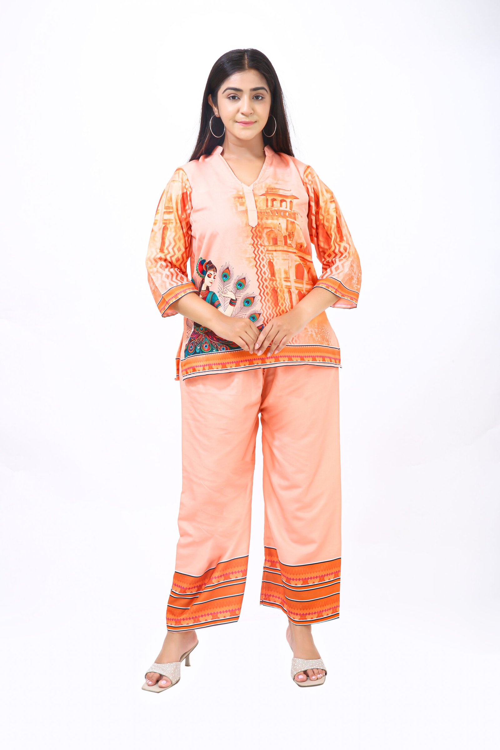 Peach Royal Co-ord Set – Regal Prints in Soft Rayon - Image 2