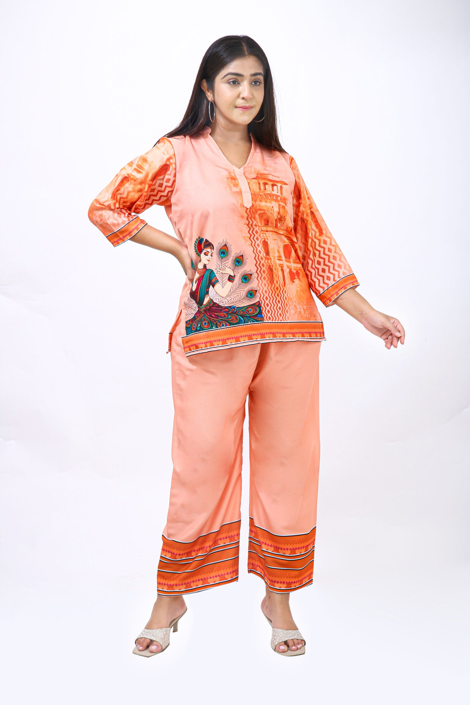 Peach Royal Co-ord Set – Regal Prints in Soft Rayon - Image 4