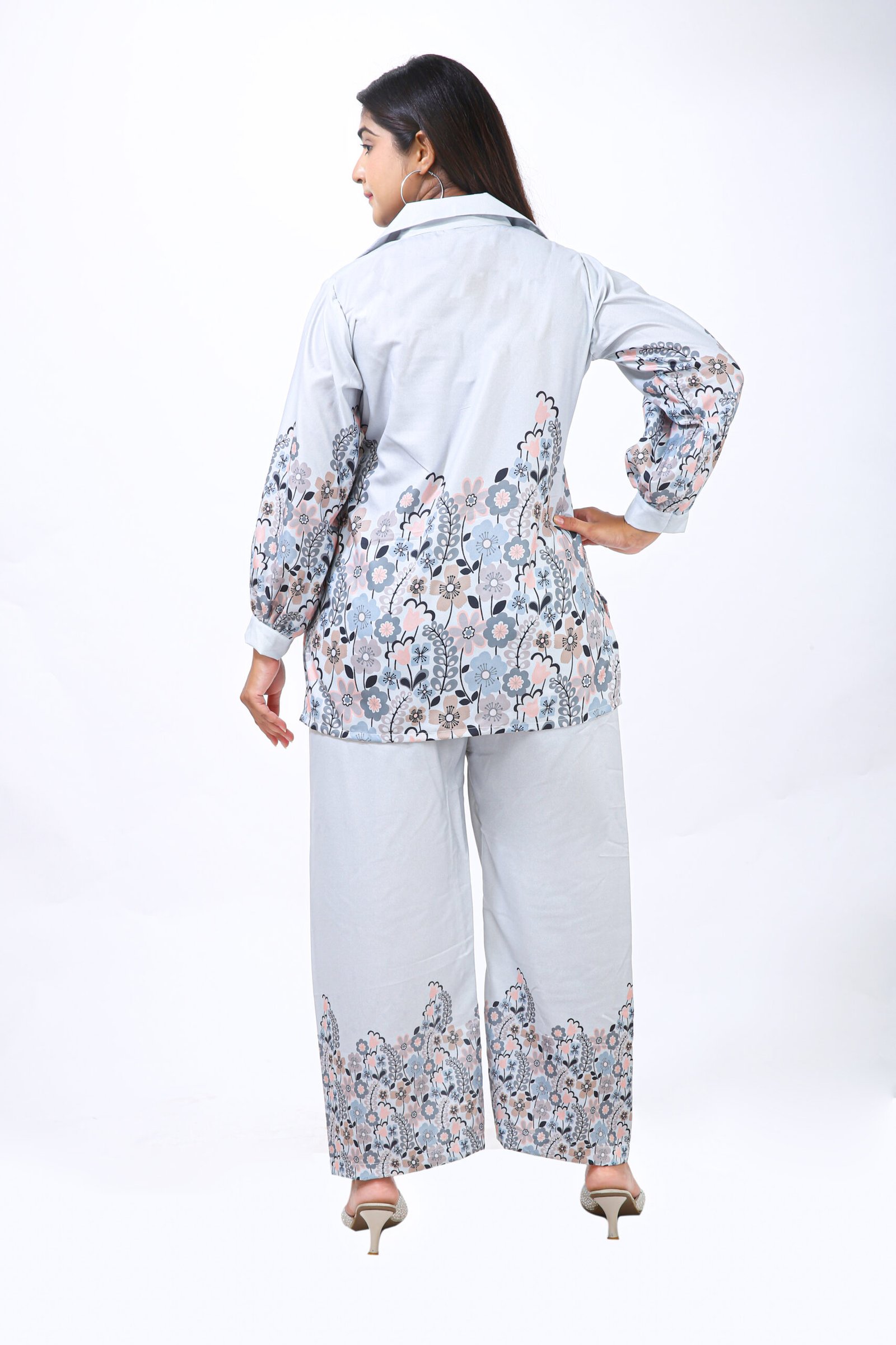 Silver Bloom Co-ord Set – Floral Elegance in Rayon Cotton - Image 6