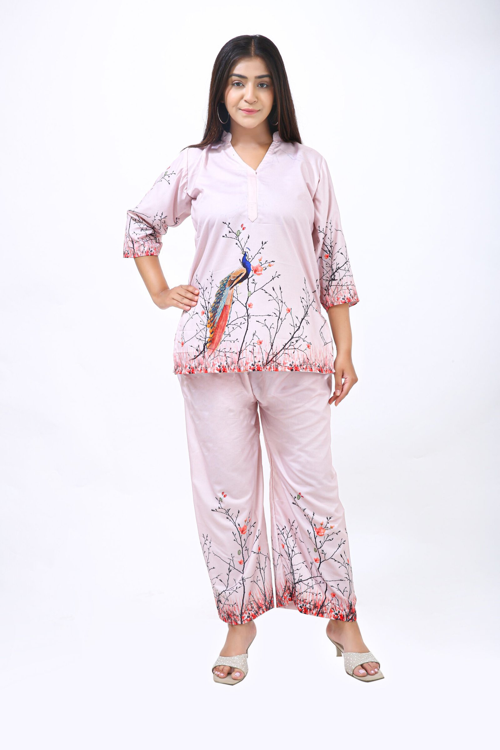 Blush Peacock Co-ord Set – Nature’s Grace in Rayon Cotton - Image 2