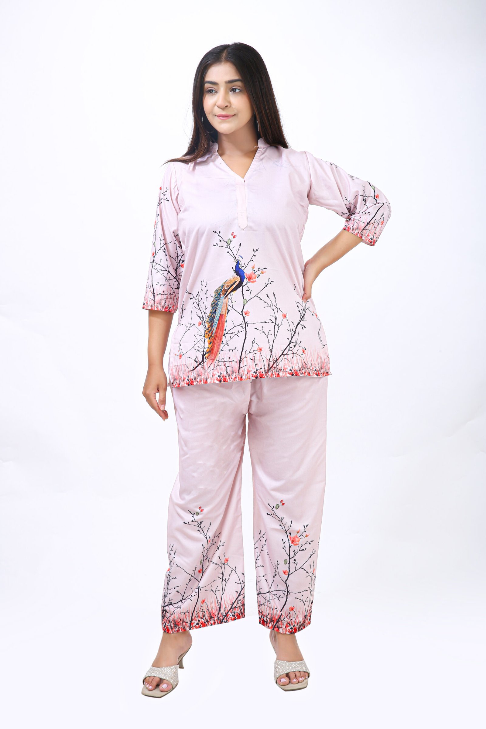 Blush Peacock Co-ord Set – Nature’s Grace in Rayon Cotton - Image 3