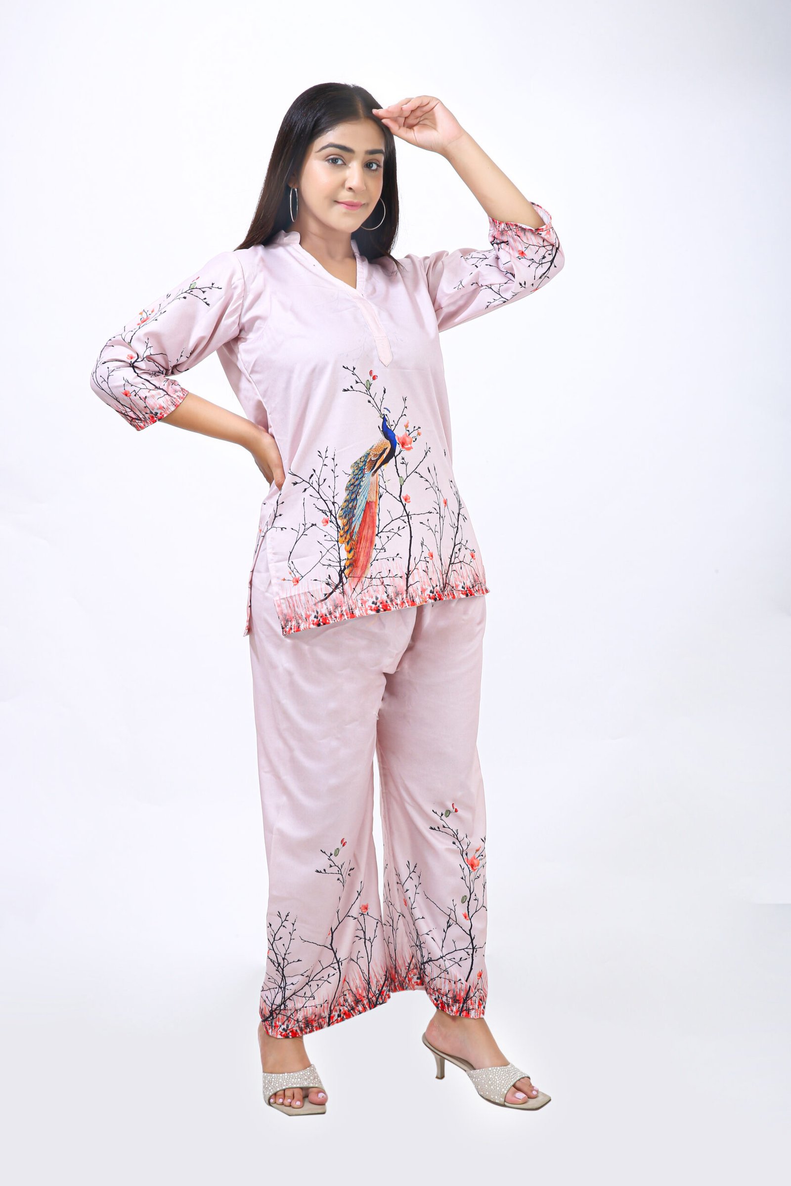 Blush Peacock Co-ord Set – Nature’s Grace in Rayon Cotton - Image 4