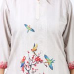 Blossom Bird Beige Co-ord Set – Rayon Cotton Elegance